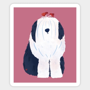 English Sheepdog with Best Bird Buds Magnet